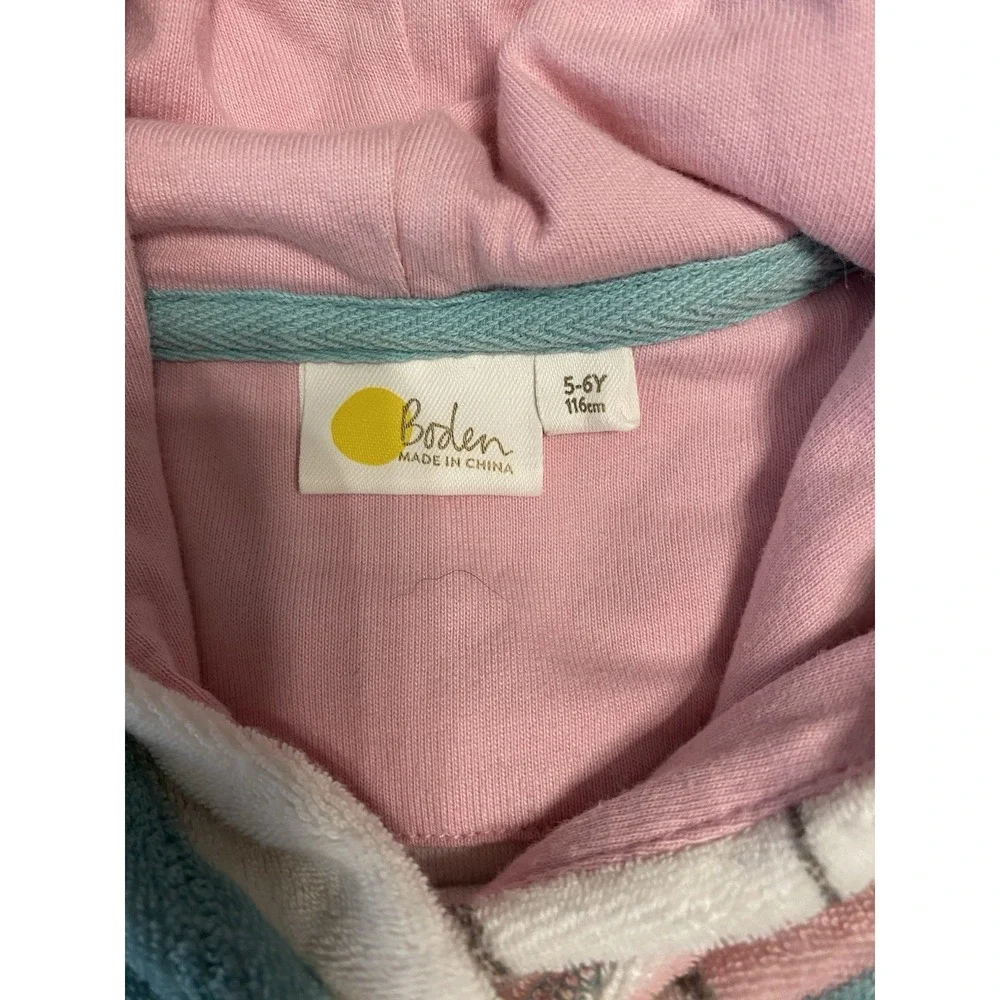 Mini Boden Teal & Pink Sailboat Hooded Kids Swim Coverup Dress